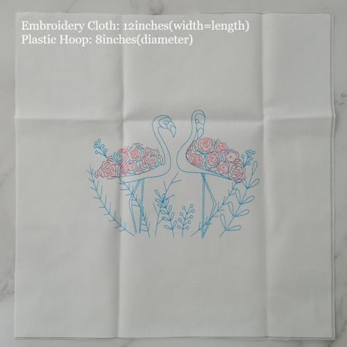 Esffaci Embroidery Starter Kit for Adult Beginner with Flamingo Plant Pattern Hand Embroidery Set with Embroidery Cloth Hoop Needles Colorful Floss and Instruction