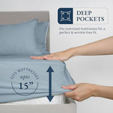 LANE LINEN 100% Organic Cotton Fitted Sheet Queen Size - 3 Pc Set (1 Fitted Sheet, 2 Pillowcases), Percale Weave, Soft, Breathable, Fits Mattress Upto 15" Deep - French Blue (No Flat Sheet) LANE LINEN
