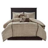 Madison Park Cozy Comforter Set Casual Blocks Design All Season, Matching Bed Skirt, Decorative Pillows, Queen(90"x90"), Dune Suede, Beige Brown, 7 Piece Madison Park