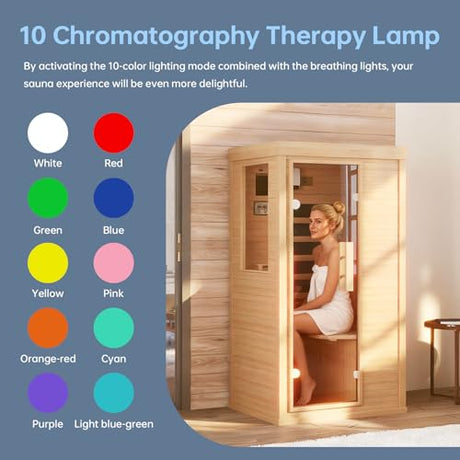 SunSwell Wood Infrared Sauna, 1 Person Traditional Red Light Sauna, Canadian Hemlock Indoor Dry Sauna Spa Room for Low EMF with Bluetooth Speakers and Control Panel, 32.67"x 27.55"x 59.44" SunSwell