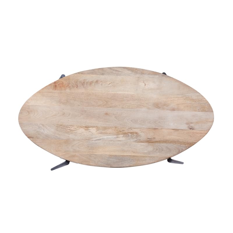 Martin Svensson Home Florence Natural Solid Wood Top and Black Metal Base Oval Coffee Table