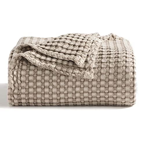 Bedsure Bundle of Cotton Waffle Blanket Taupe and Dark Grey Queen Bedsure
