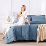 CozyLux Twin Comforter Set with Sheets Dusty Blue, 5 Pieces Bed in a Bag, Grayish Blue Comforter Twin Size, All Season Bedding Set with Stitch Quilted Comforter, Flat Sheet, Fitted Sheet, Pillowcases CozyLux