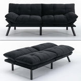 71" Velvet Futon Couch Bed with Mattress Included,Convertible Folding Sleeper Sofa Bed with Adjustable Backrests,Modern Loveseat Sleeper for Living Room Bedroom Small Space Home Office (Black) MWrouqfur
