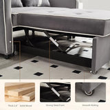 STBIGSLEP 3 in 1 Convertible Sleeper Sofa Bed, Small Couch for Living Room Bedroom with Pullout Bed Adjustable Backrest,Velvet,Loveseat Sofa Bed,Futon Couches (Grey) STBIGSLEP