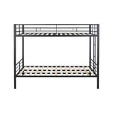 PVWIIK Queen Over Queen Metal Bunk Bed with Built-in Stairs & Convertible 2 Beds,Heavy Duty Bunk Bed w/Ladder & Safety Guardrail,Space Saving Design, No Box Spring Needed, Black PVWIIK