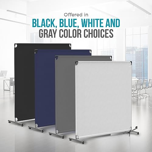 Steel-AID 50-inch Rolling Privacy Room Divider - Freestanding Office Wall Partition with Non See-Through Blackout Screen - Sturdy & Durable Iron Frame - Rolling Wheels - Black, White, Gray & Blue STEELAID