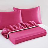 VACVELT 3pcs Extra Deep Pocket Satin Fitted Sheet Set Full Bed Set, Hot Pink Bottom Sheet Fit 18-24 Inch Deep Pocket Mattress, Silky Bedding Set Soft & Ultra Deep Fitted Sheet & 2 Pillowcase VACVELT