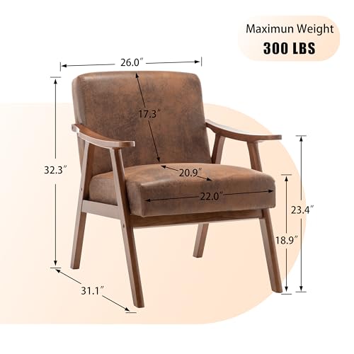 SmartEdge Accent Chair, Living Room Chairs with Extra-Thick Backrest, Lounge Accent Chair with Solid Wood Frame, Comfy Tech Cloth Vanity Chair Armchair for Bedroom, Reading Room, Office, Brown SmartEdge