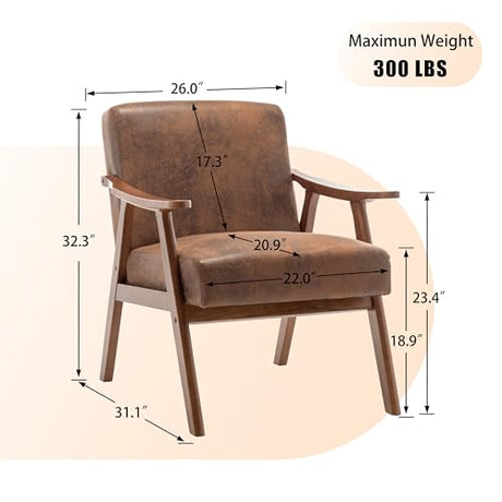 SmartEdge Accent Chair, Living Room Chairs with Extra-Thick Backrest, Lounge Accent Chair with Solid Wood Frame, Comfy Tech Cloth Vanity Chair Armchair for Bedroom, Reading Room, Office, Brown SmartEdge