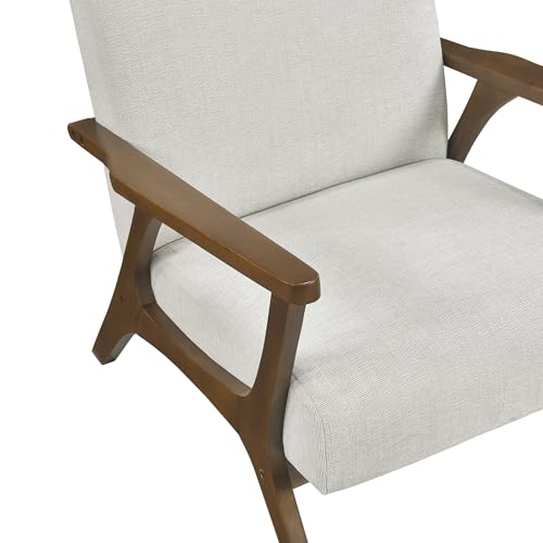 Lexicon Mid-Century Modern Accent Chair, Woven Chenille Fabric Lounge Chair, Chestnut Solid Wood Frame, Wide Arm Rest and Cushioned Comfort for Living Room/Office/Bedroom/Reading Nook, Beige Lexicon