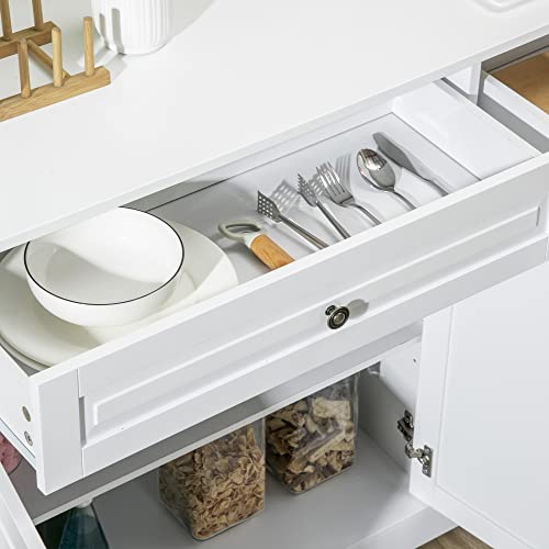HOMCOM Sideboard Buffet Cabinet, Modern Buffet Cabinet with Storage and 2 Drawers, Coffee Bar Station with Adjustable Shelves for Kitchen, Entryway, White HOMCOM