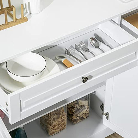 HOMCOM Sideboard Buffet Cabinet, Modern Buffet Cabinet with Storage and 2 Drawers, Coffee Bar Station with Adjustable Shelves for Kitchen, Entryway, White HOMCOM