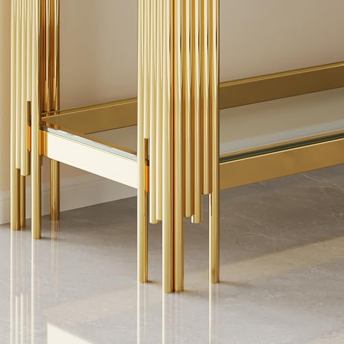 HomVent Rectangular Glass Console Table, Modern Side Sofa Table w/2 Layer Tempered Glass Living Room Table and Mirror Finished Stainless Steel Frame for Living Room Office (Gold, Console Table) HomVent