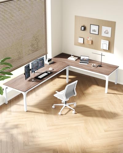 LITTLE TREE Two Person Desk, 78.7 Inches Extra Long Computer Desk, Wooden Large Office Desk with Strong Metal Legs, Double Desk for 2 People, Writing Table Study Desk for Home Office, Oak & White LITTLE TREE