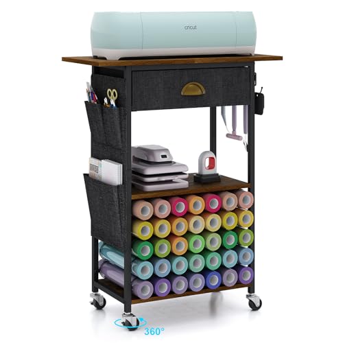 Craft Organizers and Storage Cart: Craft Room Cart for Organizing Cutting Accessories and Machine, Vinyl Roll Storage and Organization Holder, Heat Press Stand Table with Wheels Lyuwanxian