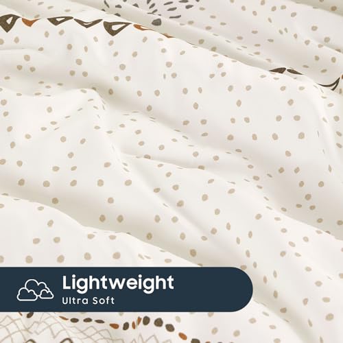 Wake In Cloud - Boho Comforter Set, Farmhouse Bohemian Western Aztec Neutral Aesthetic, Soft Lightweight Bedding, 3 Pieces, Beige, Queen Size Wake In Cloud