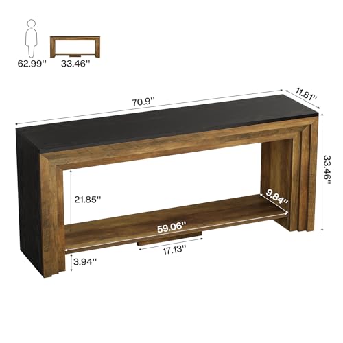 Tribesigns 70.9-Inch Long Console Table, Farmhouse Narrow Wooden Sofa Table with Storage, 2-Tier Behind The Couch for Living Room, Entryway, Hallway, Foye Tribesigns