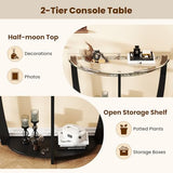 Giantex 2-Tier Glass Console Table, Half Moon Modern Entryway Table with Tempered Glass Top & Open Storage Shelf, Narrow Long Sofa Table for Living Room, Hallway, Foyer, Entrance (Black) Giantex
