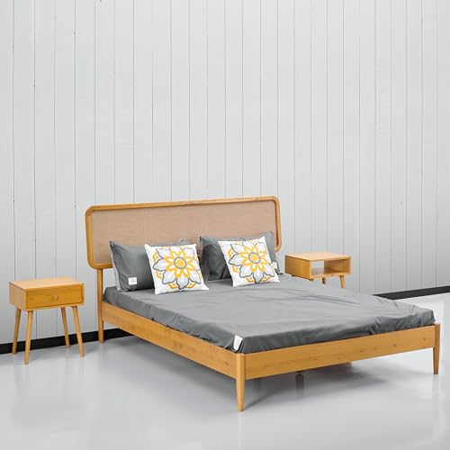 NTC Lupin Rustic Oak Wooden Bed Frame with Silent Slats and Headboard - 1000 Lb Capacity - WoodArtSupply