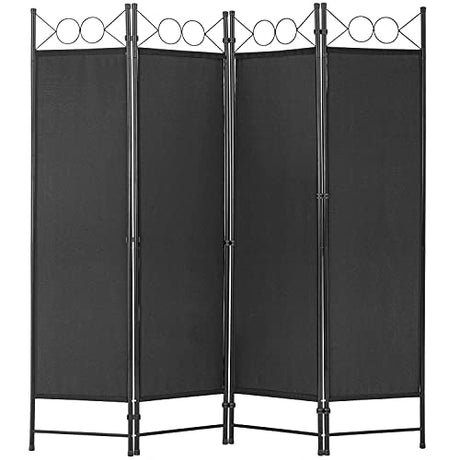 4 Panel Room Divider 6FT Steel Frame Screen Folding Privacy Divider Freestanding Partition for Home Office Bedroom, Black FDW