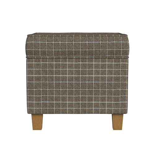 Homepop Home Decor Classic Square Storage Ottoman with Lift Off Lid | Ottoman with Storage for Living Room & Bedroom, Brown Window Pane Fabric HomePop