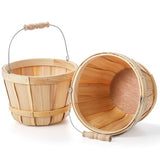 Okllen 2 Pack Round Wooden Baskets with Handle, Empty Wood Fruit Buckets, Fall Harvest Basket for Display Fruits Vegetables, Home Garden and Party Supplies, Natural Color Okllen