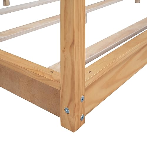 Favfurish Natural King Size Canopy Platform Bed Frame with Support Legs Favfurish