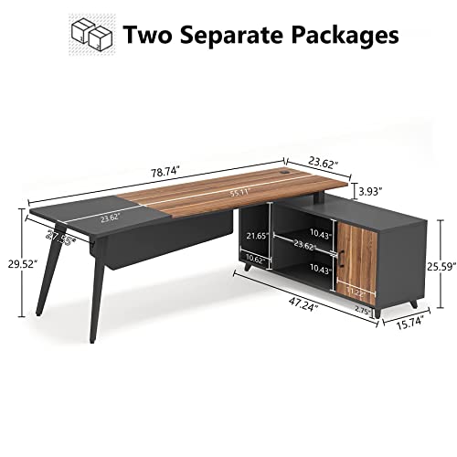 Tribesigns L-Shaped Computer Desk with File Cabinet, 78.74 Inch Large Executive Office Desk with Shelves, Industrial Business Furniture Desk Workstation for Home Office (Rustic Brown) - WoodArtSupply