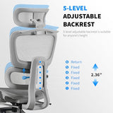 hujusko Mesh Ergonomic Office Chair with Footrest,High Back Mesh Gaming Chair with Lumbar Support,Adjustable Headrest and Armrests for Home Office Desk Chair (Modern, Grey) hujusko