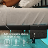 Samurbex Queen Bed Frame with Headboard,Black Metal Platform Bed Frame Queen Size with LED Lights & Charging Station,Heavy Duty Metal Steel Slats,No Box Spring Needed,Noise Free,Easy to Assemble Samurbex