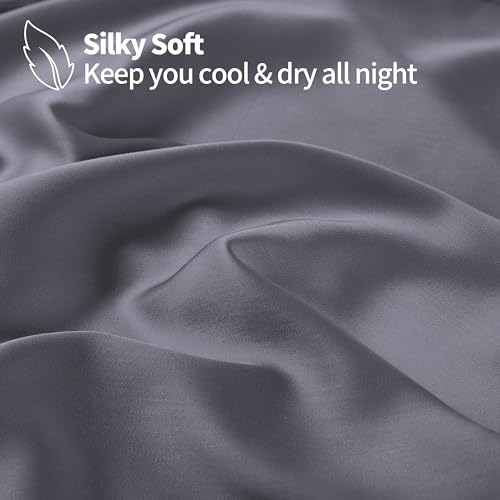 2 Pack Bamboo Viscose Cooling Fitted Sheet Twin XL Size Only, 400 Thread Count, 16" Deep Pocket Cooling Bottom Sheets for Hot Sleeper, Silky Soft Breathable (Twin XL, Dark Grey Zaizaihome