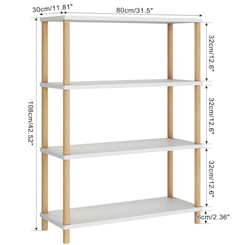 IBUYKE Modern 4-Tier White Wooden Open Bookcase - Versatile Storage & Display Unit for Home and Office - WoodArtSupply