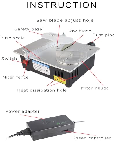 Mini Table Saw, RTOVZON 96W Mini Desktop Electric Saw Cutter 7.1"x5.5", Cut Thickness Adjustable Precision Craft Table Saw with Speed & Angle Adjust 4* Blades, Available for Wood/PCB/Acrylic/ - WoodArtSupply