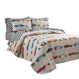 Lush Decor Race Car Kids' 5-Piece Oversized Quilt Bed Set, Reversible Bedding Set for Boys, Blue & Orange, Twin Lush Decor