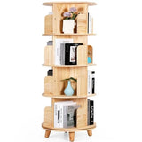 Rengue 4-Tier 360° Rotating Bookshelf Tower - Solid Wood Corner Organizer in Natural Finish Rengue