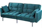 Container Furniture Direct Regal 75.6" Velvet Convertible Sofa Bed - Mid-Century Sleeper Couch w/Tufted Design & Metal Legs - Pull-Out Futon for Guests/Home (75.6" W x 34.6" D x 32" H), Blue Container Furniture Direct