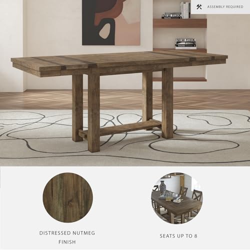 Signature Design by Ashley Moriville Rustic Farmhouse Counter Height Dining Extension Table, Separate Extension Leaves, Seats 8, Wood, 36" W x 86" D x 36" H, Brown Signature Design by Ashley
