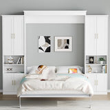 Rophefx Murphy Bed Queen with 2 Side Cabinet Storage Shelves, Queen Wall Bed Cabinet with USB Port, Wood Foldable Platform Bed Frame, Space Saving Beds, Modern Hidden Bed for Guest Room, Home, White Rophefx