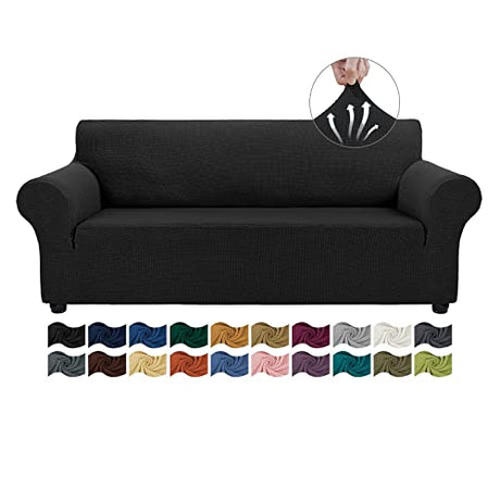 Asnomy Couch Covers for 3 Cushion Couch Sofa Pet Friendly, 3 Seater Sofa Cover Washable Slipcovers Protector Furniture Covers for Dogs Spandex Jacquard Fabric Small Checks（Large，Black） Asnomy