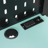 Merax Full Size Wood Loft Bed with Desk, Storage Shelves and Pegboard, Gaming Loft Bed with Light and USB Ports, Black+Blue Wooden Bed Frame Merax