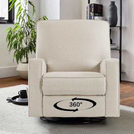 Harkawon Swivel Rocker Recliner Chair, Glider Rocker Recliner, Rocking Chair Nursery, Fabric Chair with High Back, Deep Seat, for Living Room, Bedroom, Beige Harkawon