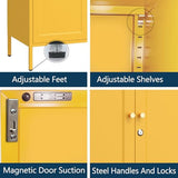 Yellow Metal Storage Cabinet Locker with 2-Adjustable Shelves 2 Door Multi-Purpose Organize Lockers 36‘’ Lockable Steel Sideboard with for Living Room Kitchen Entryway Size：36" H X 31.5" W X 13.8" D Kasfth