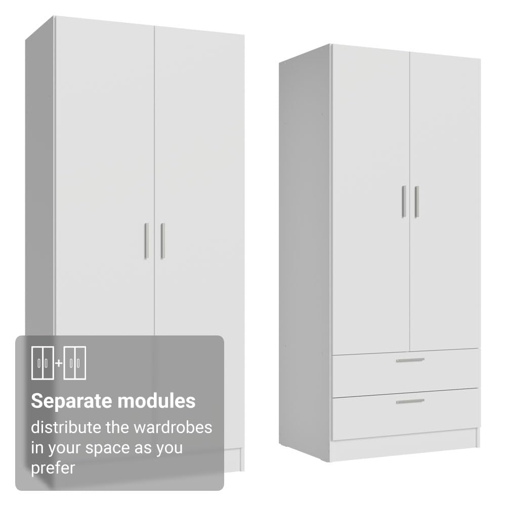 Madesa 4 Doors 2 Drawers Wardrobe Set, Armoire Closet Storage Cabinet, 63" L Wooden Clothing Organizer with Shelves and Hanging Space, White Madesa