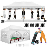 COBIZI 10x20 Canopy with Sidewalls, Heavy duty Party Tent Pop up carpas para fiestas, Tents for Parties, wedding, Outdoor Ez up Foldable Portable Canopy Tent with Wheeled Bag, White(Windproof Upgrade) COBIZI