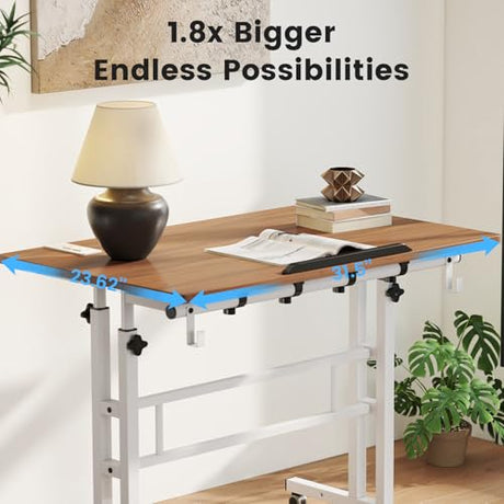 SIDUCAL Mobile Stand Up Desk with USB Ports and Outlets, Adjustable Laptop Desk on Wheels, Home Office Workstation, Rolling Laptop Cart for Standing or Sitting, 31.5" x 23.6" Vintage Oak SIDUCAL