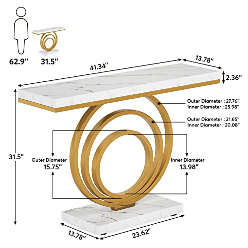 LITTLE TREE 41-Inch Modern Console Table, Gold Entryway Table for Living Room, Hallway, Entry, Gold + White LITTLE TREE