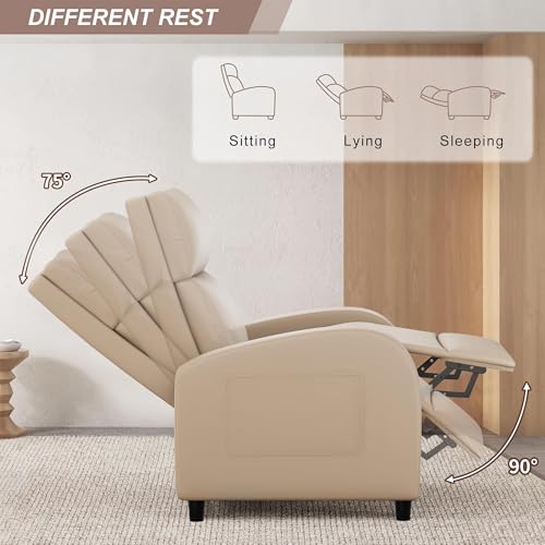 JUMMICO Recliner Chair Adjustable Home Theater Single Recliner Sofa Furniture with Thick Seat Cushion and Backrest Modern Living Room Recliners (Leather, Beige)