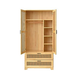 Pine Wood Closet with Rattan Doors and Two Drawers (Natural) Woodpeckers Furniture And Mattress