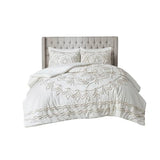 Madison Park Violette Chenille Cotton Tufted Comforter Large Medallion Design, All Season, Hypoallergenic, Soft Bedding Set, Matching Sham, Full/Queen, Ivory/Taupe 3 Piece Madison Park